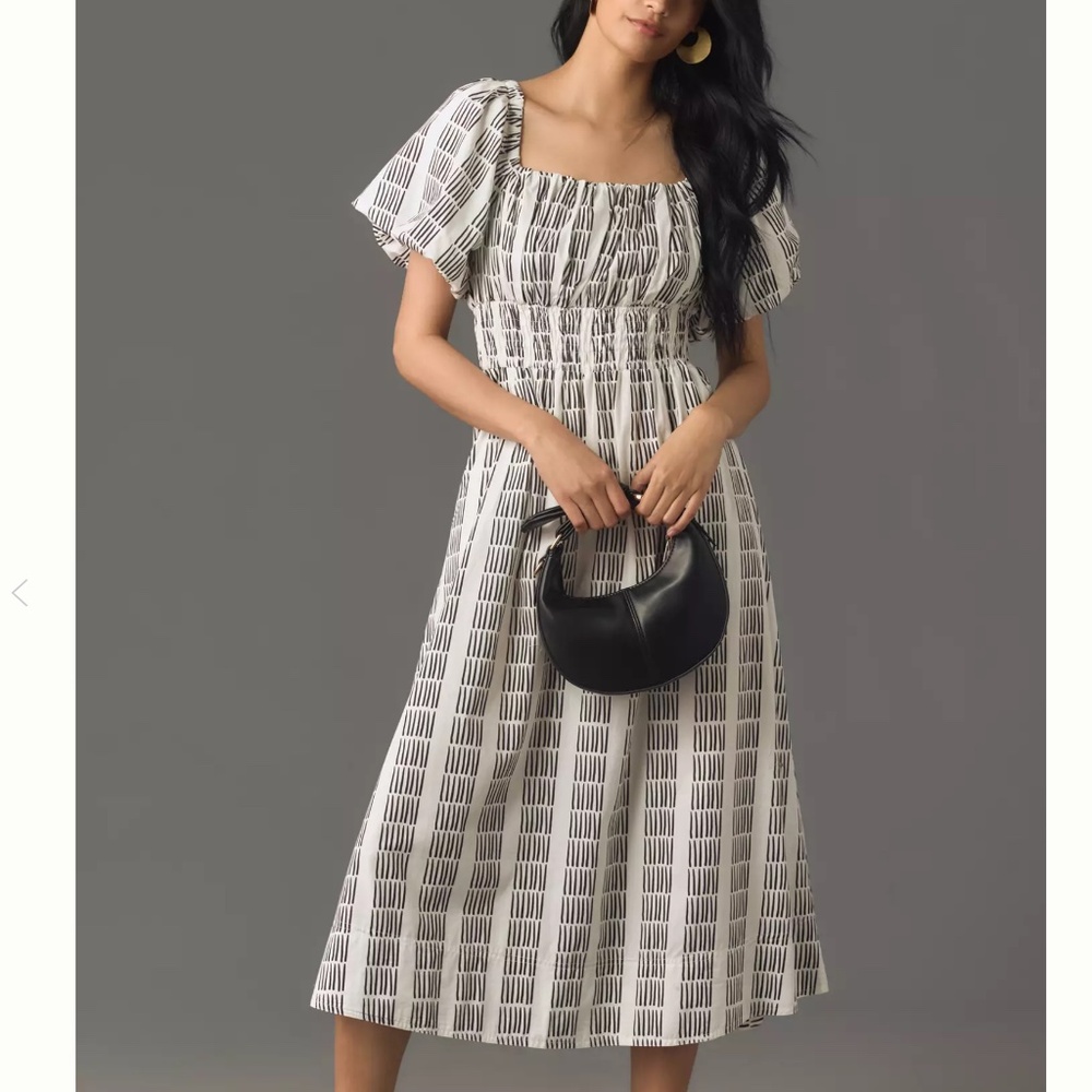 NWT ANTHROPOLOGIE Maeve Puff-Sleeve Square-Neck Smocked Midi Dress SIZE M